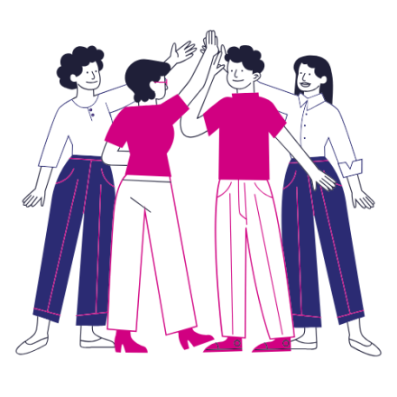 An illustration of a team high-fiving 