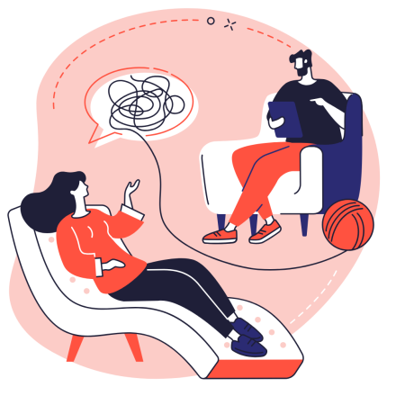 An illustration of two people during a counselling session.