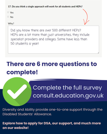 Department for Education online survey question 17 with annotations. 