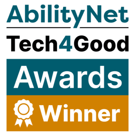 Graphic with AbilityNet logo at the top. Tech4Good awards winner beneath.